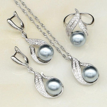 Blue Grey White Pink Pearl AAA+ Cubic Zirconia 925 Silver Jewelry Set - The Jewellery Supermarket